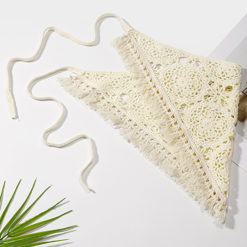 復古優雅頭巾多巴胺少女三角巾鏤空蕾絲鈎花包頭巾彈力針織髮帶