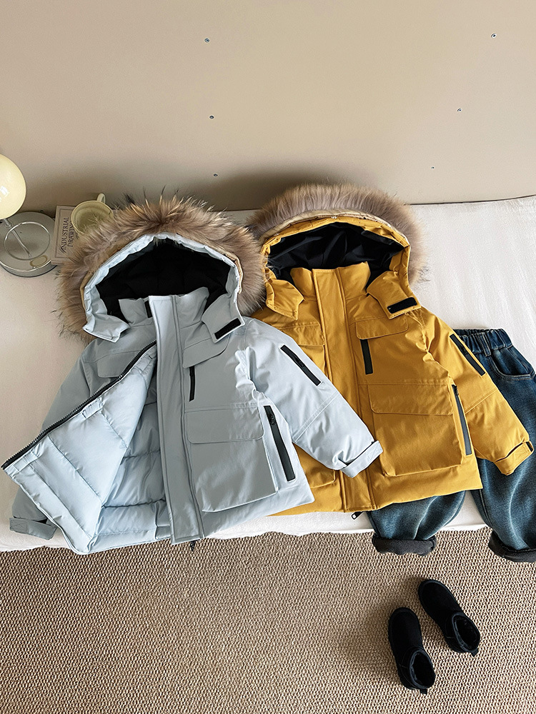 Wind Valley 2025 invierno nueva ropa infantil para niños estilo coreano cuello con capuchón ropa de algodón para niños y niñas abrigo parquet