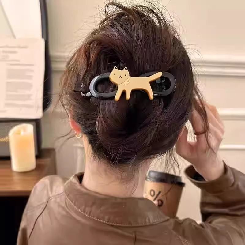 かわいい漫画の猫ツイストクリップ女性用大型ヘアクリップ2025新しいハイエンドの後頭部ヘアクリップ|undefined