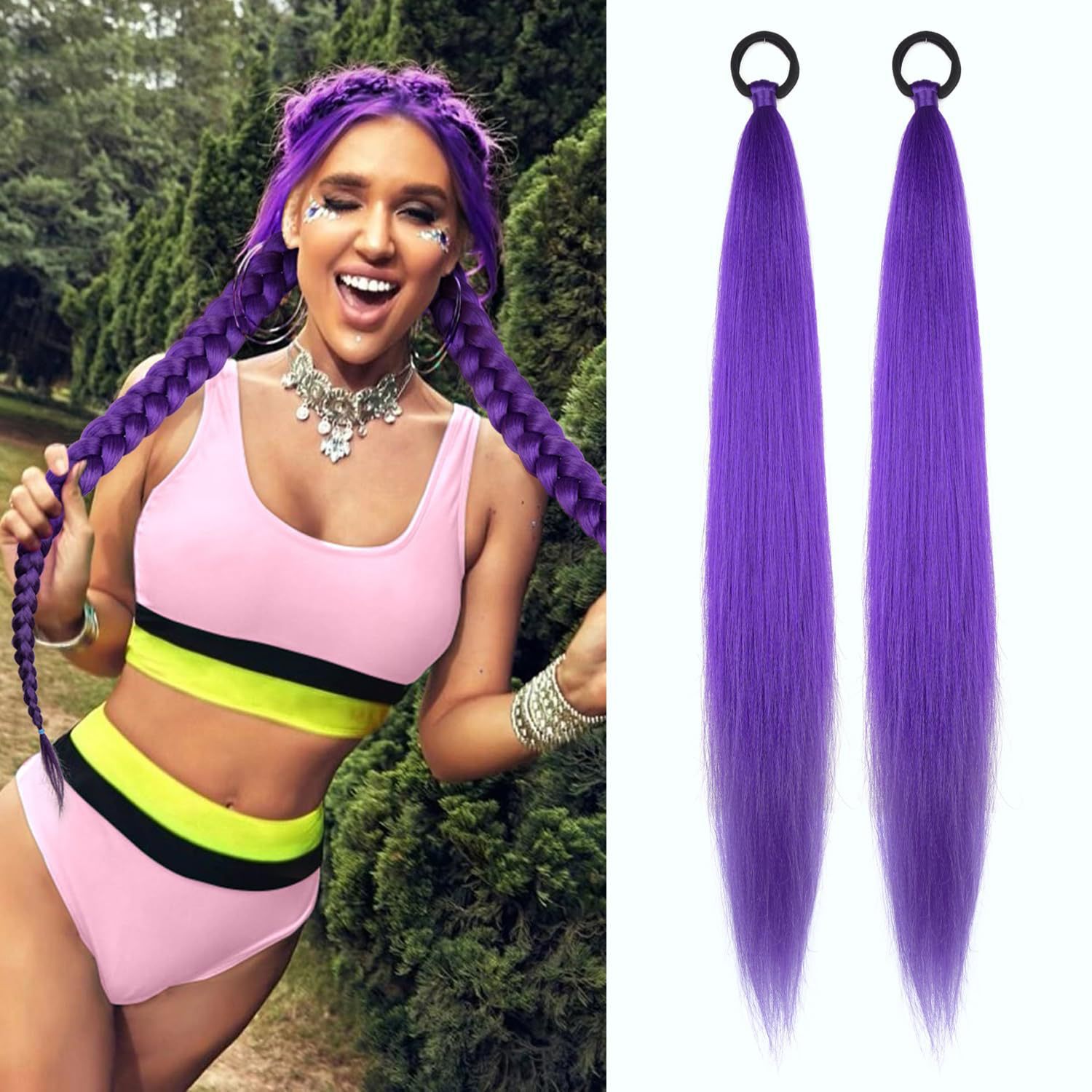 2 piezas de paquete de niños niñas pelucas de cola de caballo elásticas de boxeo trenzas de cuerda elástica de color trenzas de cabello extensiones de pelo