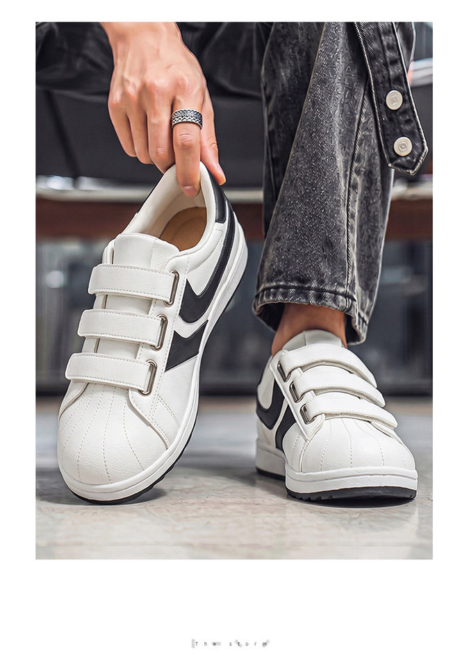 Giày sneaker nam mũi tròn khóa dán kiểu Đức huấn luyện, đế bằng gót thấp 1–3 cm, phối màu trơn — A2862 màu trắng, A2862 màu vàng, A2862 màu đen chi tiết 15