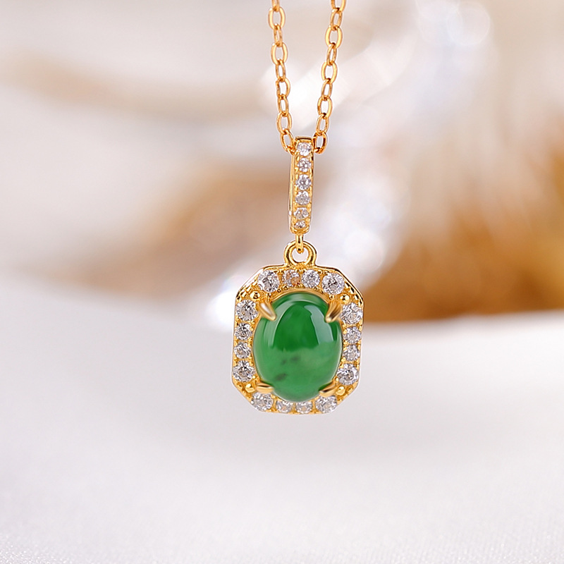 Mặt dây chuyền bạc S925 mạ vàng hình nai ngọc bích phong cách retro — Mặt dây chuyền đơn (không có dây chuyền)