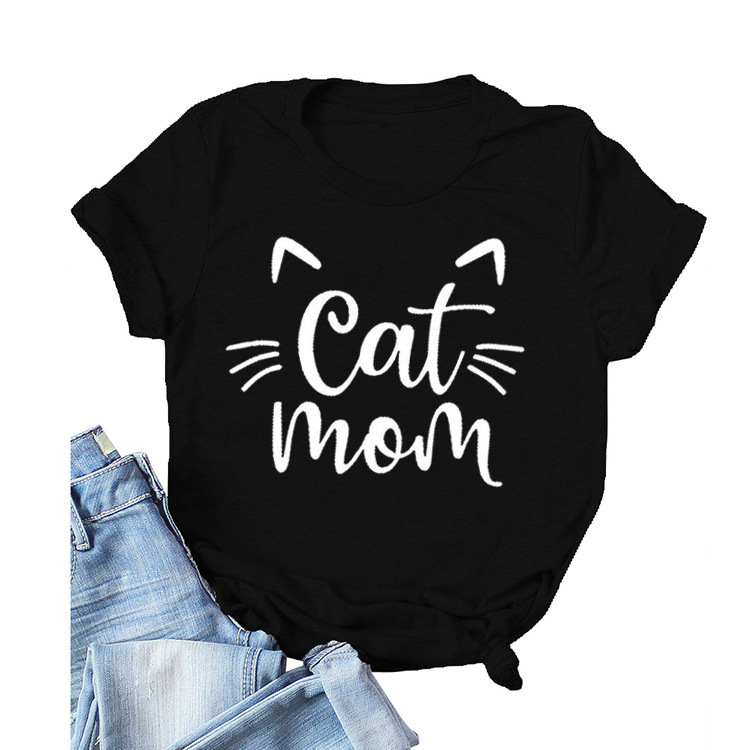 Cat Mom Vivid Letter Print Women's T-Shirt Short Sleeve O-Neck Loose Fit Women's T-Shirt Ladies T-Shirt Top Clothes