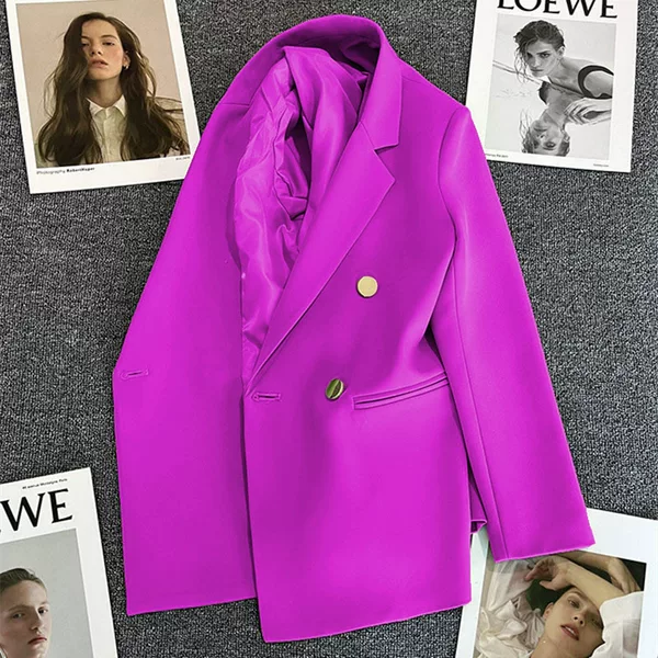 Spring Blazer for Women 2026 Spring and Autumn Double-Breasted Purple Suit, Elegant and Slimming, Trendy Street Style Top for Women