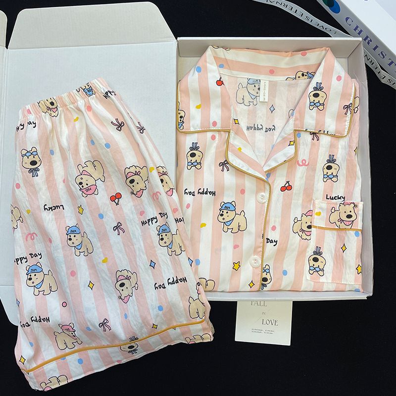 Vietnam transfronterizo al por mayor nube de algodón lindo oso pijamas verano mujeres pantalones cortos de manga corta cardigan casual dibujos animados servicio a domicilio