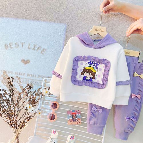 Girls' Autumn Clothes Hooded Sweatshirt and Pants Two-Piece Set Autumn Baby Casual Korean Version Children's Clothing Children's Long-Sleeved Suit 2002 