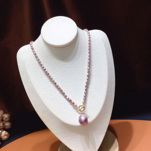 Freshwater pearl necklace purple rice bead necklace baroque pearl necklace with otbuckle fashion elegant tide 037