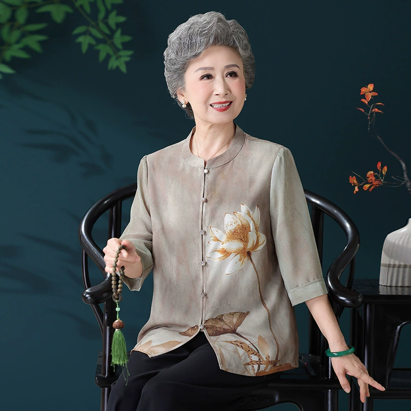 Летние рубашки для бабушек с короткими рукавами для женщин среднего и пожилого возраста, летние тонкие шифоновые рубашки для мам, одежда для старух.