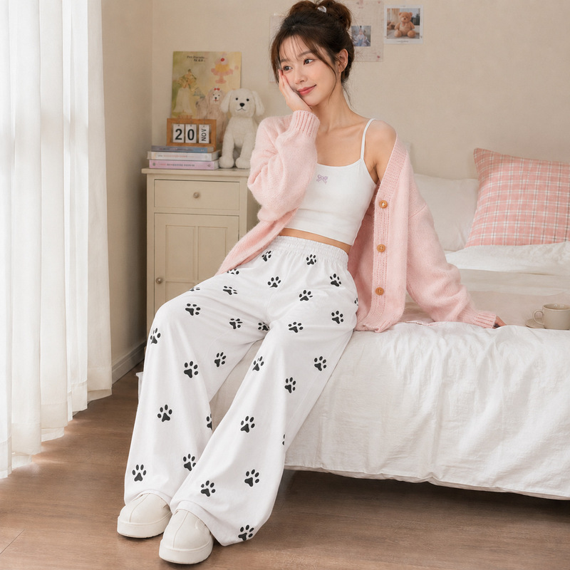 Customized dog paw wide-leg pants for women, high-waisted, loose straight-leg pants, casual and sweet, lazy BF style, suitable for home and outdoor wear Customized dog paw wide-leg pants for women, high-waisted, loose straight-leg pants, casual and sweet, lazy BF style, suitable for home and outdoor wear