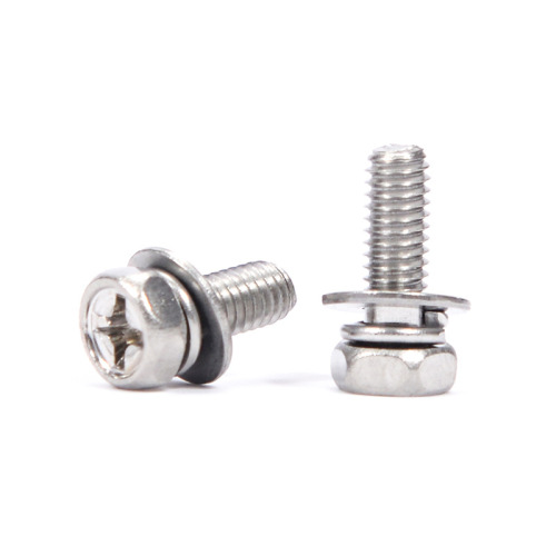 304 cross pocket external hexagonal combination screw combination bolt M3M4M5M6M8 hexagonal bolt flat spring washer
