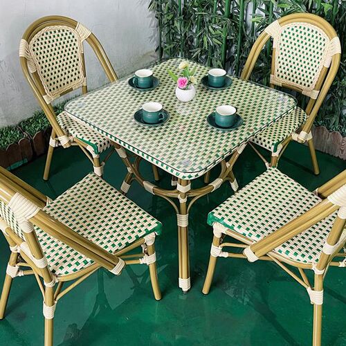 Outdoor French-style table and chairs balcony wicker chair rattan chair set of three coffee shop milk tea shop inn retro dining chair courtyard
