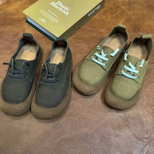 复古文艺真皮单鞋秋季新款包头平底松紧套脚休闲百搭软牛皮女鞋子