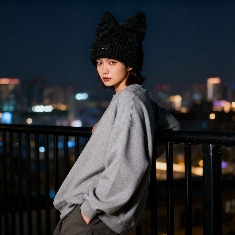 跨境新款猫咪耳朵针织帽刺绣毛线帽可爱秋冬保暖套头帽子外贸冷帽|undefined