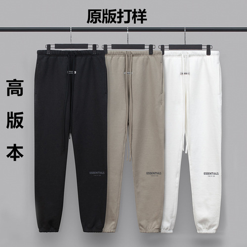 [Higher version] FCAR OF GOD ESSENTIALS reflective letter trousers plus velvet trendy brand leggings sweatpants