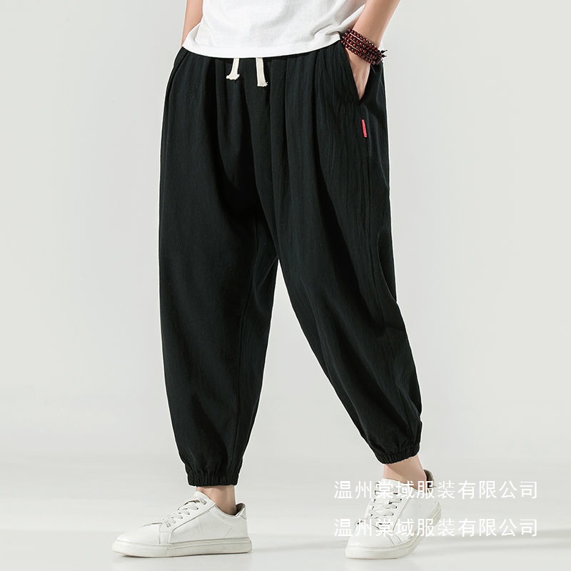 Men's Summer Thin Loose Cropped Cotton and Linen Pants, Trendy Brand Jogger Carrot Sports Pants, Men's Long Pants Wholesale