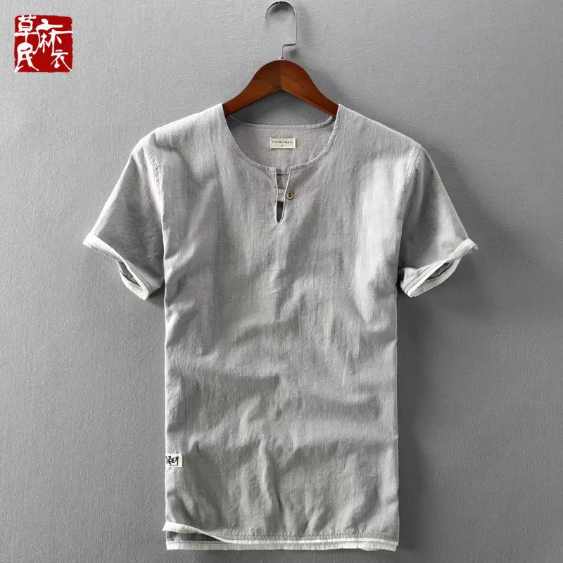 Summer retro thin shirt, cotton and linen, oversize