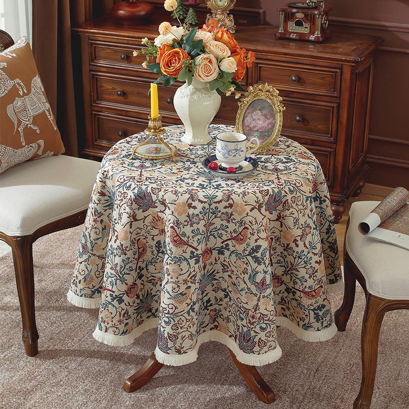 Lexuanxiu High-End Light Luxury Jacquard Tablecloth American Retro Pumpkin Flower and Bird Coffee House Hotel Decoration Fabric Manufacturer