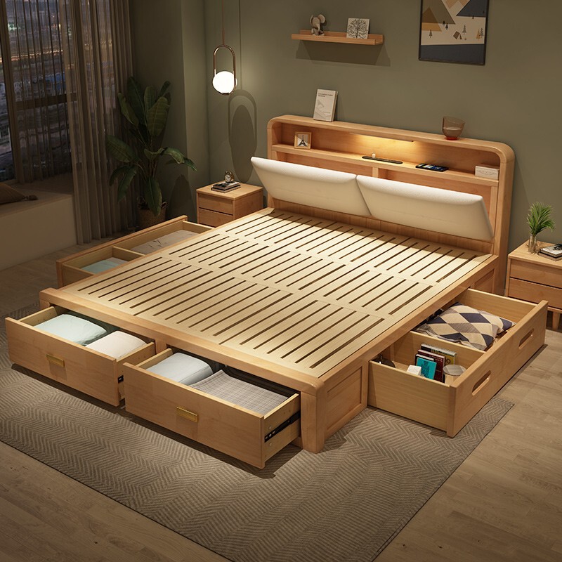 Solid Wood High Box Bed 1.2m Small Apartment Bed Modern Simple Drawer Double Bed 1.8m Drawer Master Bedroom Storage Bed Solid Wood High Box Bed 1.2m Small Apartment Bed Modern Simple Drawer Double Bed 1.8m Drawer Master Bedroom Storage Bed