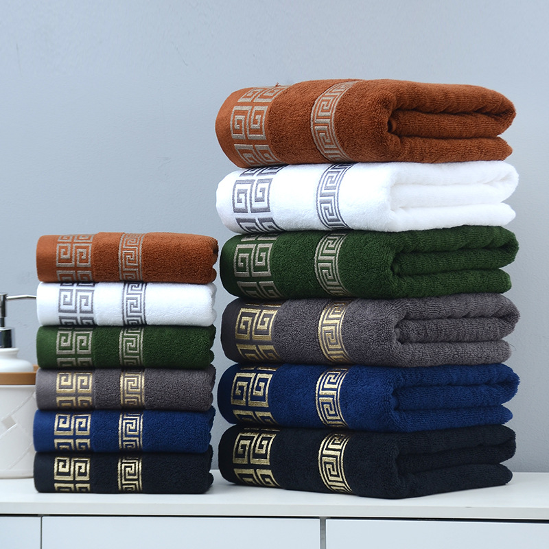 Manufacturer Wholesale Pure Cotton Cross-Border Foreign Trade Bath Towel 10,000 Grids Gift Plain Color Broken Station Great Wall Grids Thickened Large Bath Towel