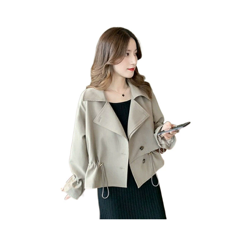 Trench Jacket Korean Style, Drawstring Waist, Solid Autumn Coat for Teens