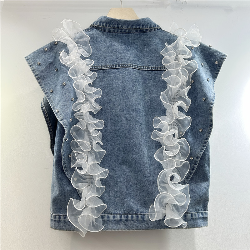 Denim suelto corto 2025 versión coreana de la industria pesada retro nueva chaqueta de mezclilla con diamantes chaqueta de manga larga chaqueta image 3