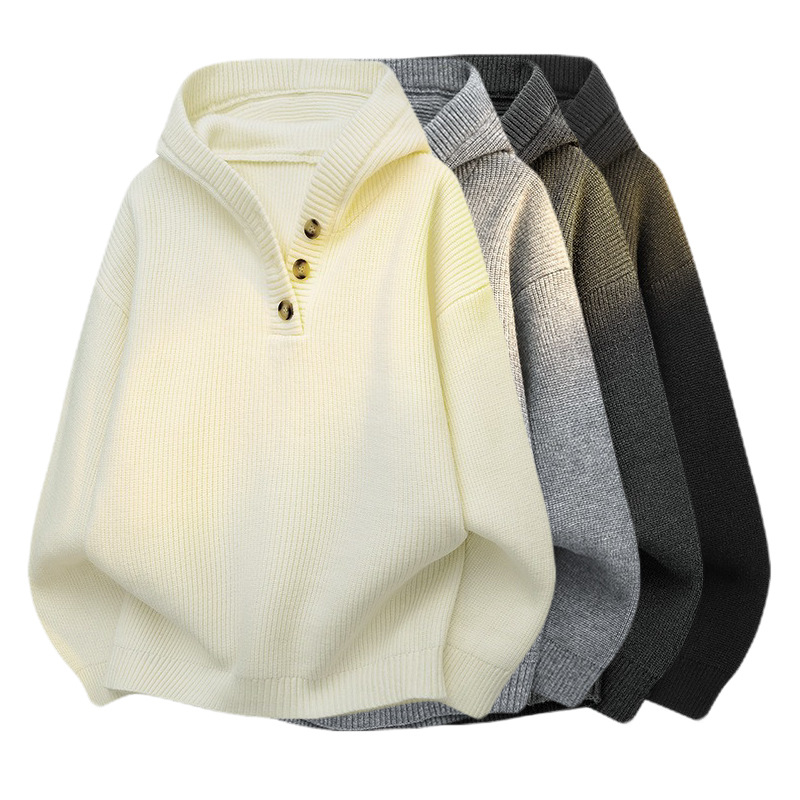 Explosiones transfronterizas de tamaño europeo suéter de punto con capuzas hombre flojo viento medio abierto botón fábrica de marea al por mayor