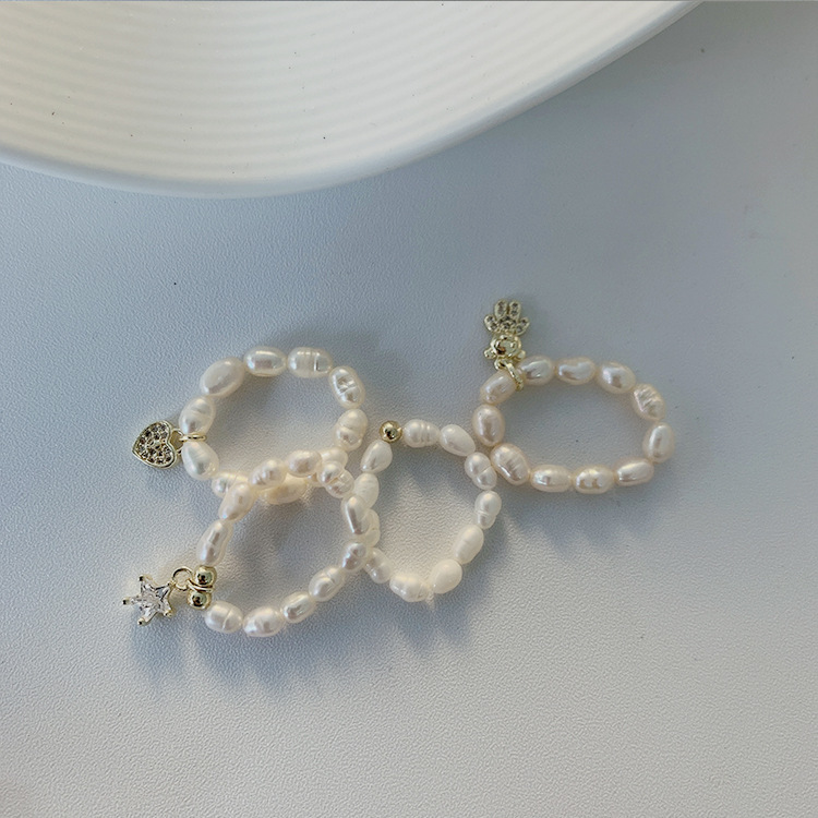 1 Piece Quantity Retro Simple Style Star Bear Heart Shape Freshwater Pearl Charm Rings