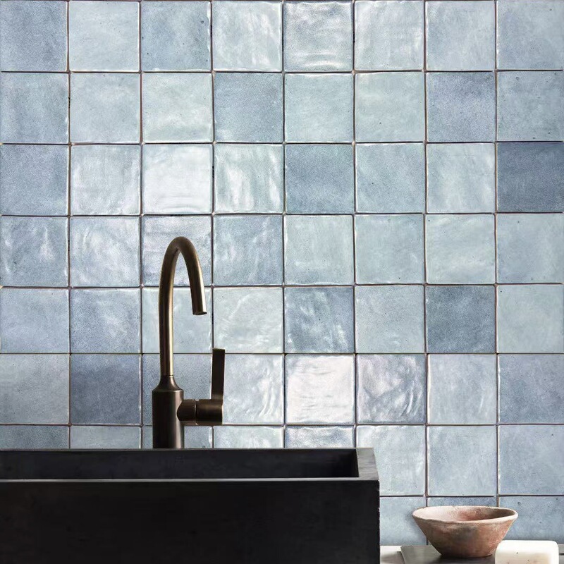 Sea Salt Blue Gradient Handmade Bricks 100X100 Kitchen Bathroom Toilet Glossy Wall Tiles B&B Restaurant Decorative Wall