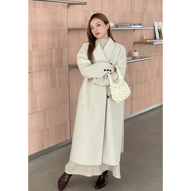法式简约兔绒外套女2022秋冬新款复古翻领宽松气质双面羊毛大衣