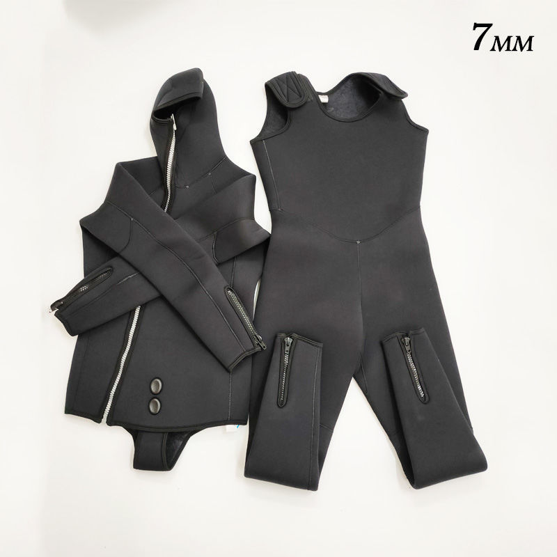 7mm Fission Wetsuit Two piece set Hooded A diving suit Inside Plush thickening Cold proof keep warm Wetsuit outdoors