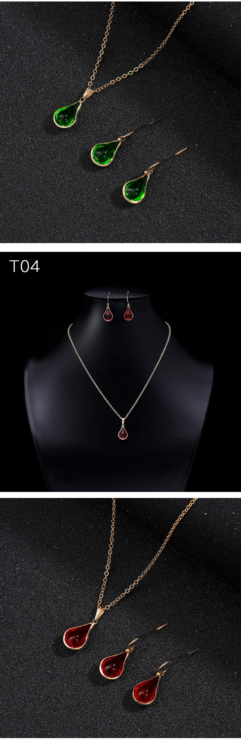 Water Drop Crystal Glass Necklace Earrings display picture 5