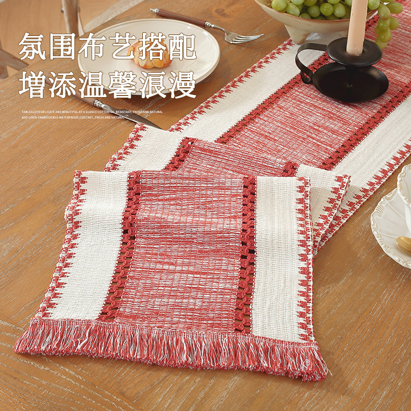 亚马逊新款仿棉麻餐桌长条布装饰茶几餐边柜盖布家用茶旗桌旗批发|undefined