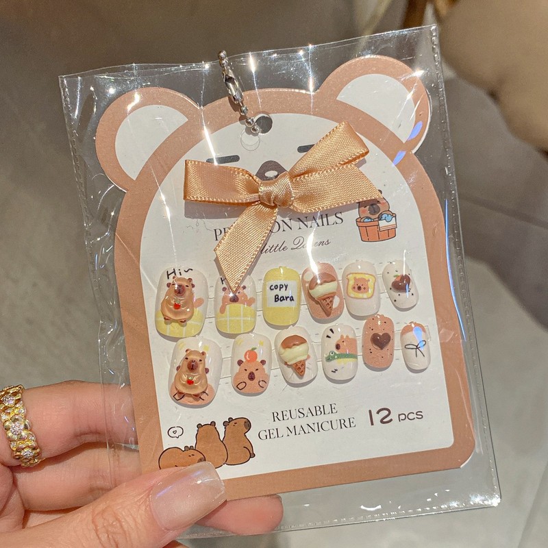 萌趣可爱卡通儿童穿戴甲成品简约甜酷风可拆卸美甲指甲贴片假指甲|undefined