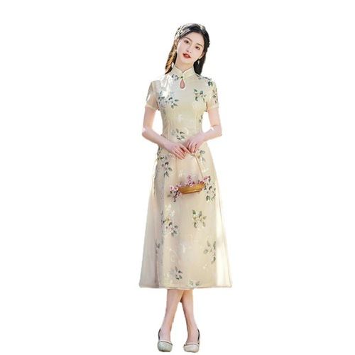 Blue Floral Aodai qipao chinese dresses for women girls embroidered Vietnam long Chinese dress skirt restoring ancient ways skirt