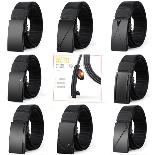 New canvas belt for men, all-match casual outdoor nylon pants belt for young and middle-aged people, simple automatic buckle belt for boys