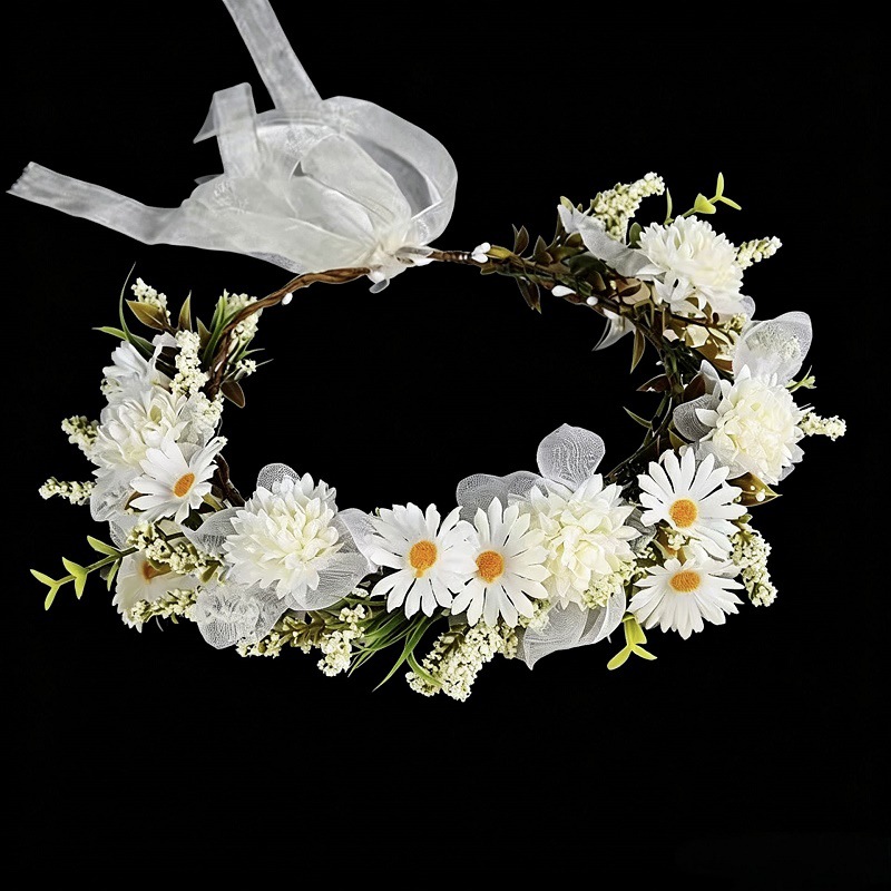 European-Style Fresh Daisy Wreath, Forest-Style Sweet Artificial Flower Hairband, Wedding Bride Head Flower Decoration, Photography Accessories