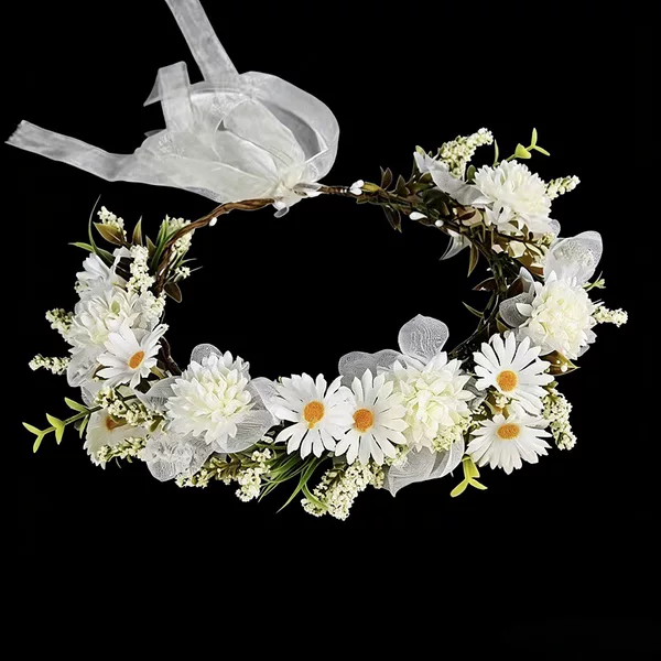 European-Style Fresh Daisy Wreath, Forest-Style Sweet Artificial Flower Hairband, Wedding Bride Head Flower Decoration, Photography Accessories