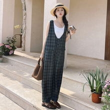 实拍格子背带裤夏季女2024年新款气质复古高级感慵懒风垂感连体裤