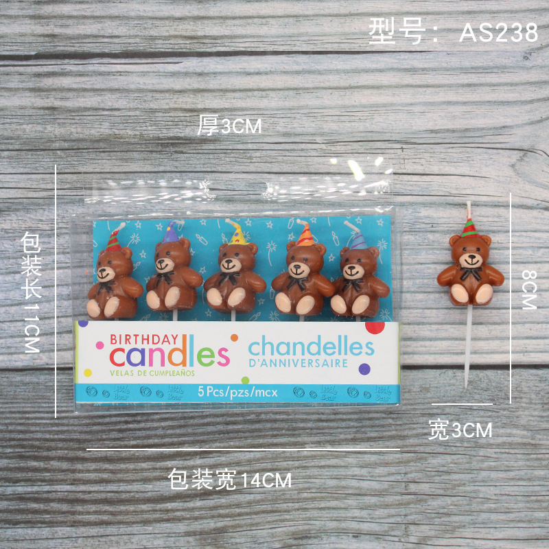 Vela de cumpleaños de dibujos animados al por mayor popular fiesta de flores oso dinosaurio donut cara sonriente vela de pastel para niños