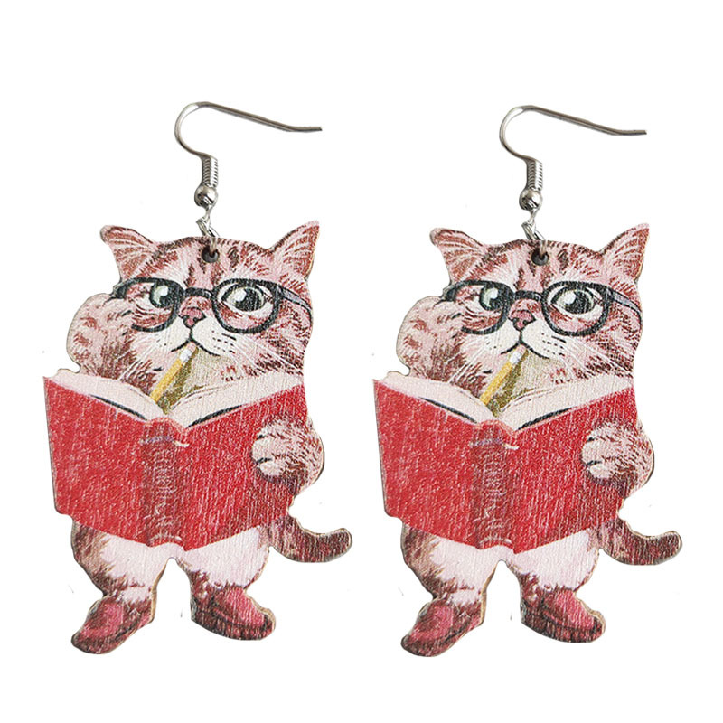 1 Pair Cute Simple Style Book Dog Cat Wood Iron Ear Hook display picture 7