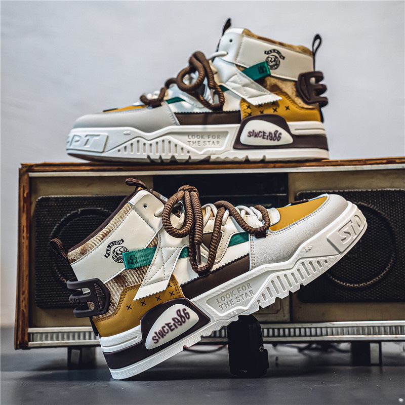 Zapatos de hombre de otoño transpirables 2024 nuevos zapatos de cuero de alto impacto coreano deportivo casual versátil para estudiantes de skate de altura zapatos de moda