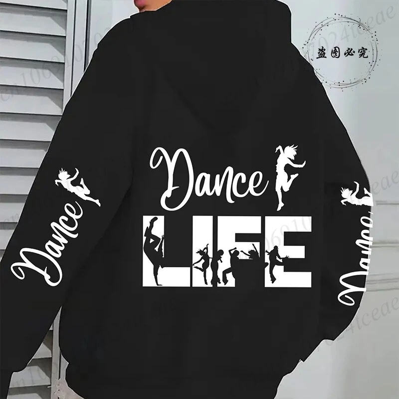 Dance Life Printed Sweatshirt Women's Y2K Aesthetic Shirt Autumn Winter Pullover Sweatshirt with Style