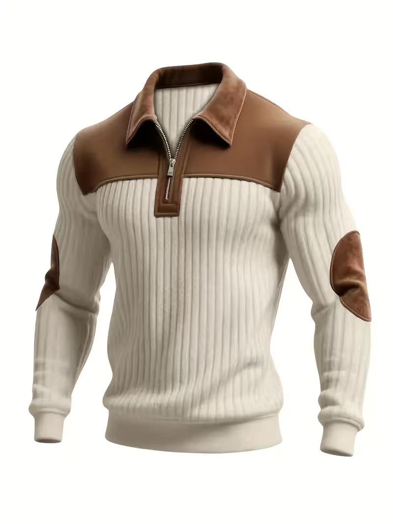 Knitted Hoodie With Collar Splicing And Embroidery For Men_voghion.com