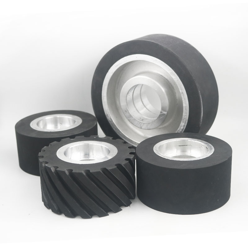 Máquina de cinta de abrasiva rueda de goma orificio de rodamiento rueda de núcleo de aluminio máquina de pulido rueda pasiva molienda tanque de arena rueda de pulido rueda accionada