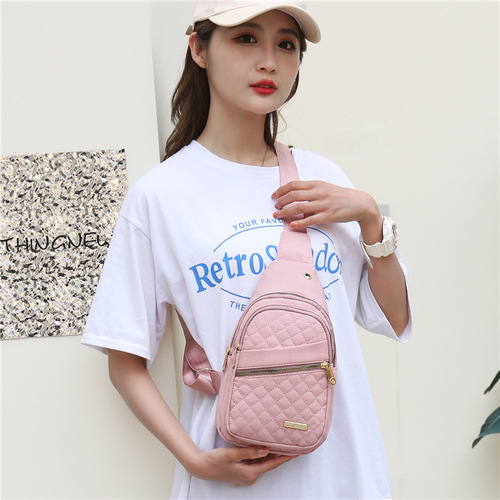New style chest bag for women, fashionable embroidery rhombus single shoulder crossbody bag, large capacity waterproof backpack with data hole wholesale