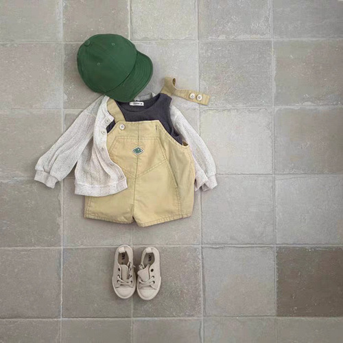 Summer unisex denim overalls with suspenders for babies, simple and versatile stylish one-piece pants in Korean version