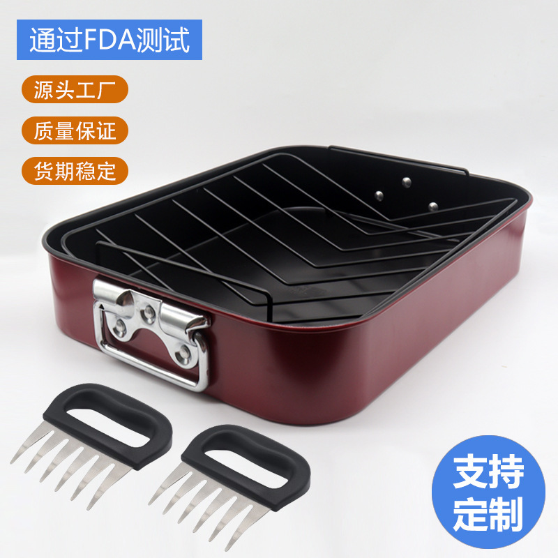 Turquía RoasterPan no tocando con mango, bandeja de pollo con soporte, bandeja de peru en forma de V, Amazon Hot Sale