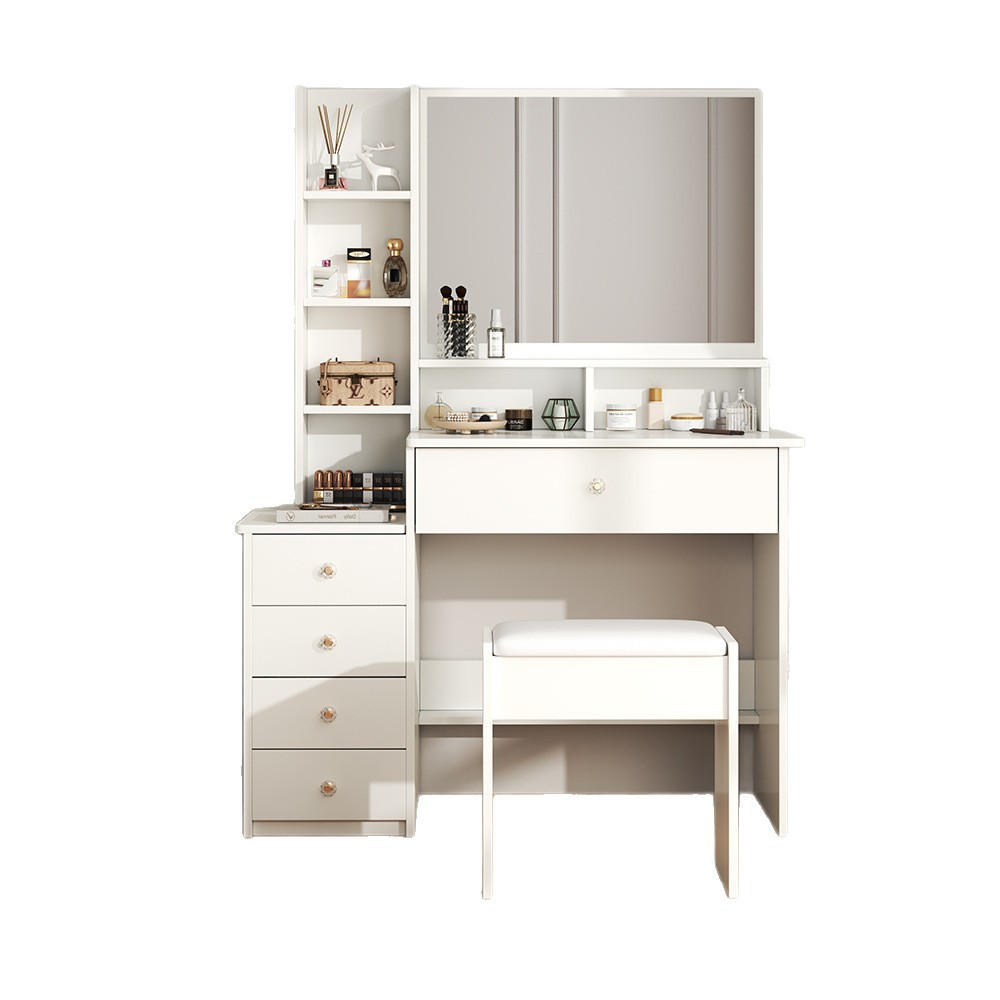Comodador multifuncional con espejo lateral de cajón multicapa mesa de maquillaje de dormitorio tipo casa pequeña mesa de maquillaje de placa