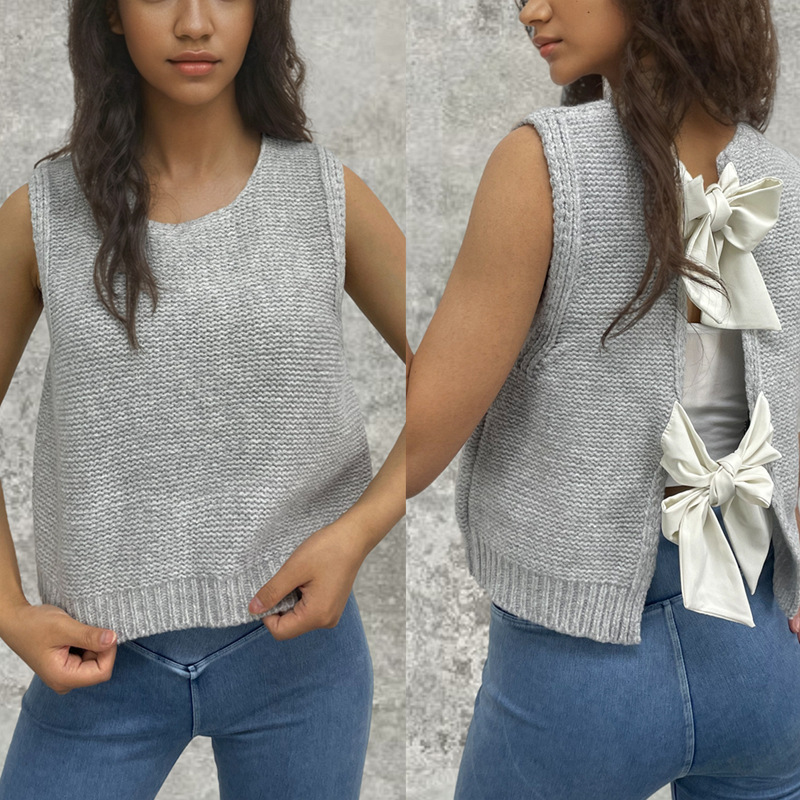 Cross-border autumn and winter new vest Amazon bow button vest cardigan foreign trade sweater jacket coat women