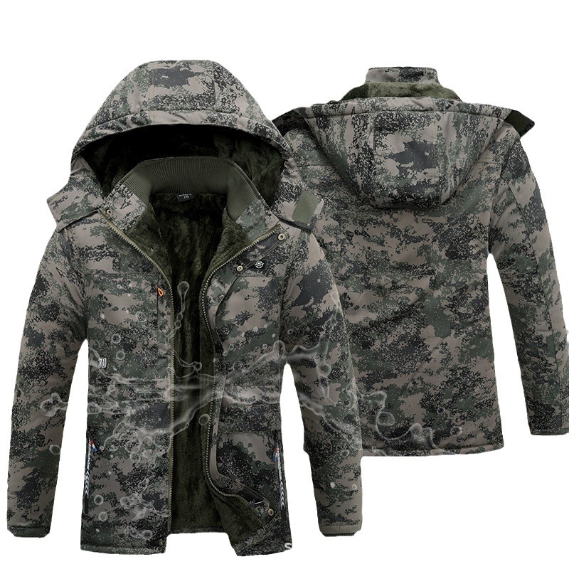 Chaqueta acolchada de algodón de invierno para hombre más chaqueta acolchada de manga larga gruesa de terciopelo, ropa de camuflaje, ropa de trabajo, ropa acolchada de longitud media, protección contra el frío
